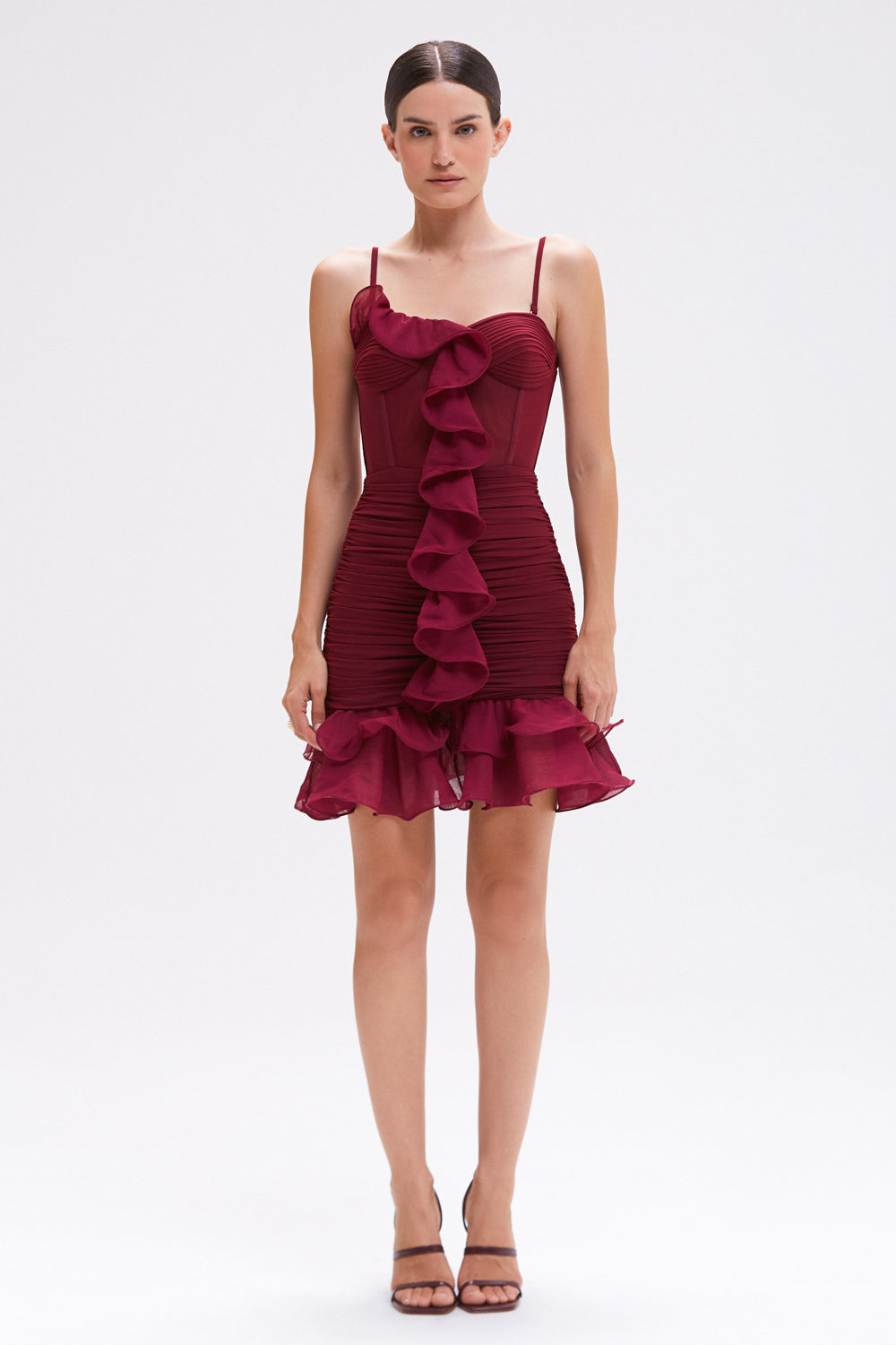 WONDERLAND DARK RED CHIFFON SHORT DRESS