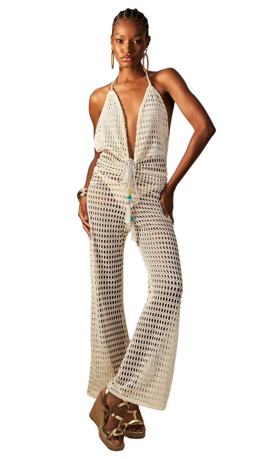 OFF-WHITE LACE MESH JUMPSUIT