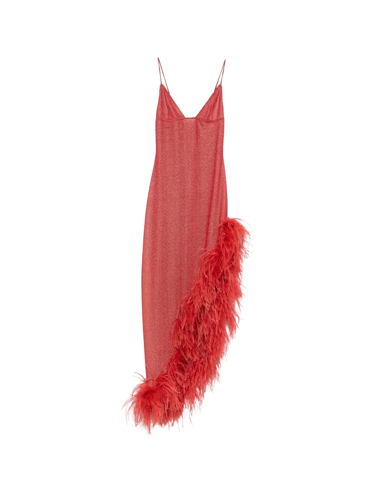 LUMIÈRE PLUMAGE ASYMMETRICAL DRESS -Coral