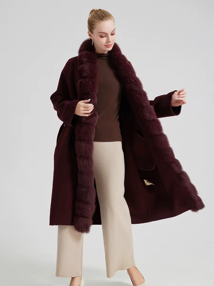 The Opulent Fox Fur Coat in Burgundy