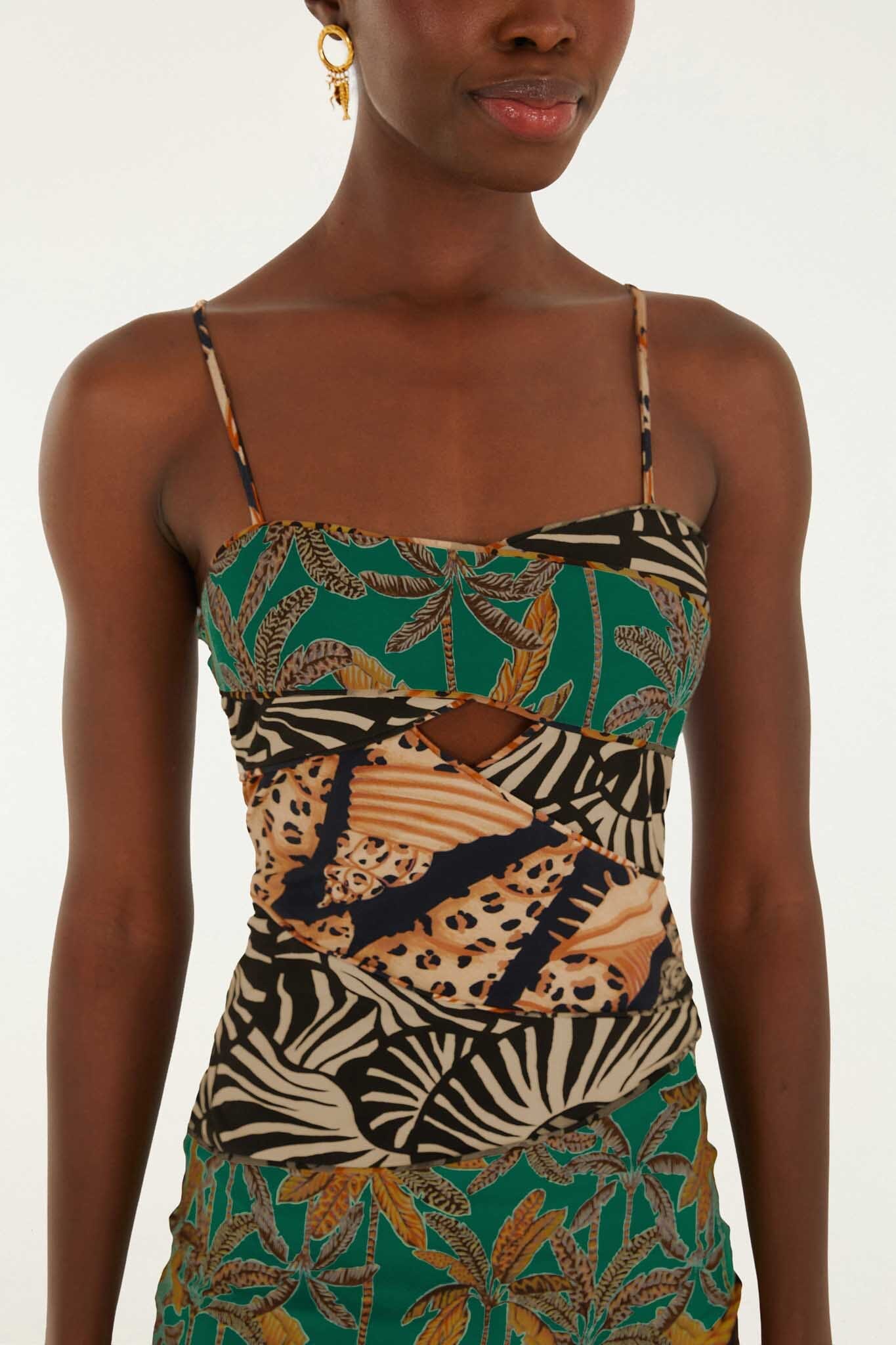 Mixed Patchwork Cut-Out Slim Mini Dress