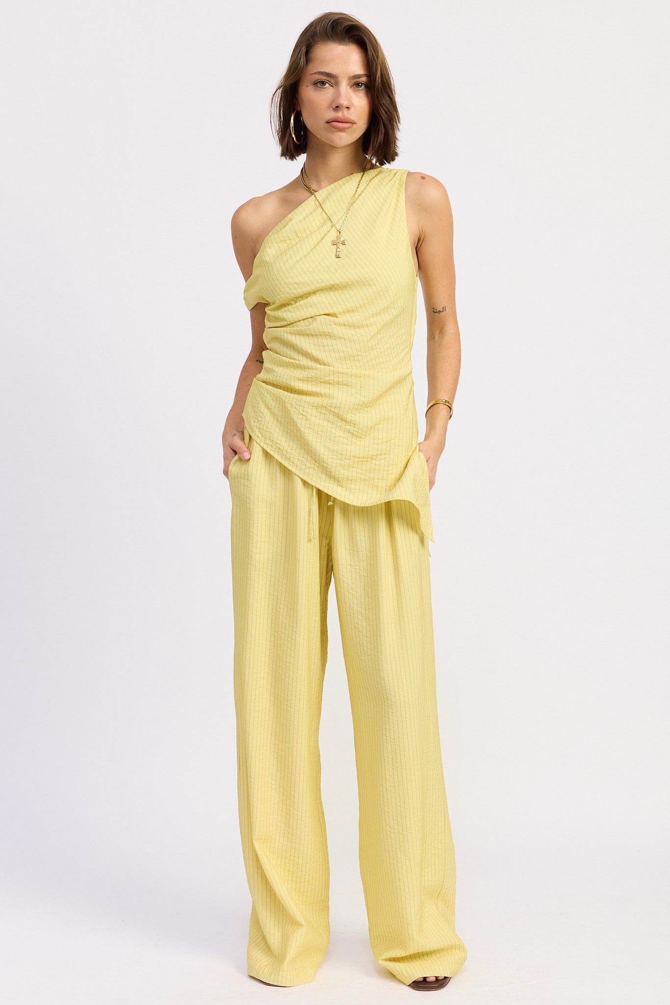Ribbed One-Shoulder Set – Butter Yellow