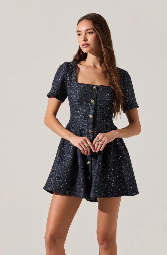 Janel Tweed Mini Skater Dress