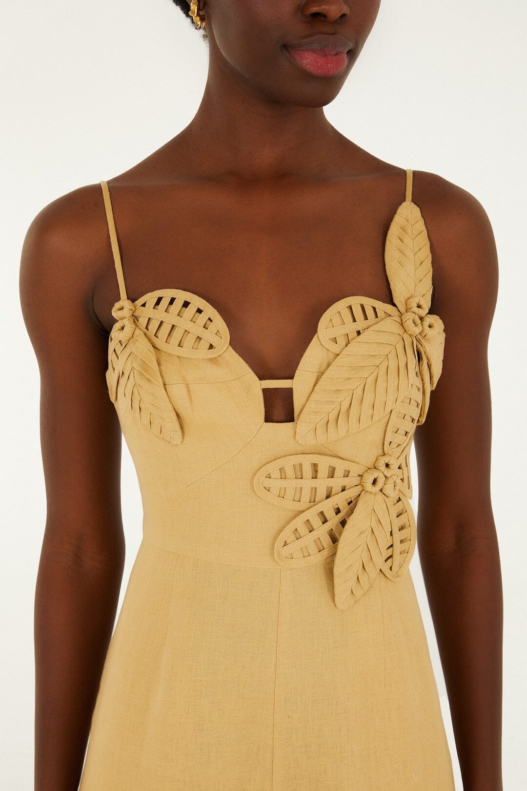 Sand 3d Flowers Linen Jumpsuit