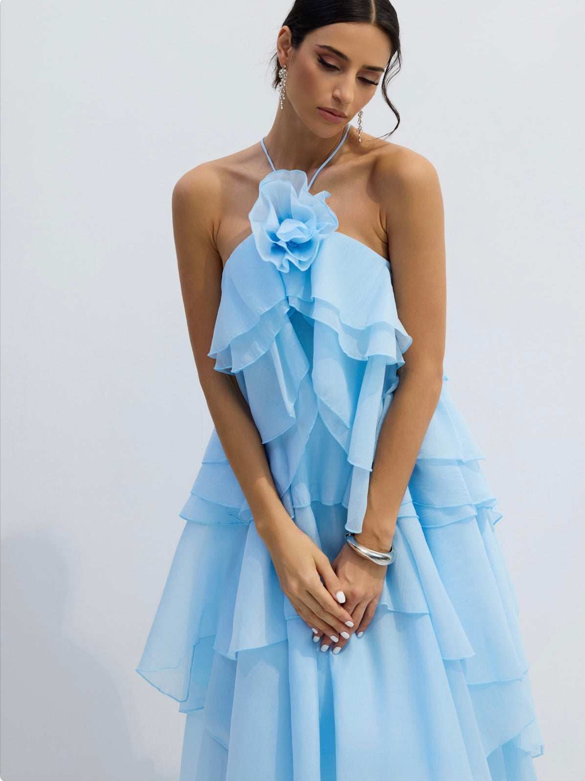 Sky Blossom Tiered Maxi Dress