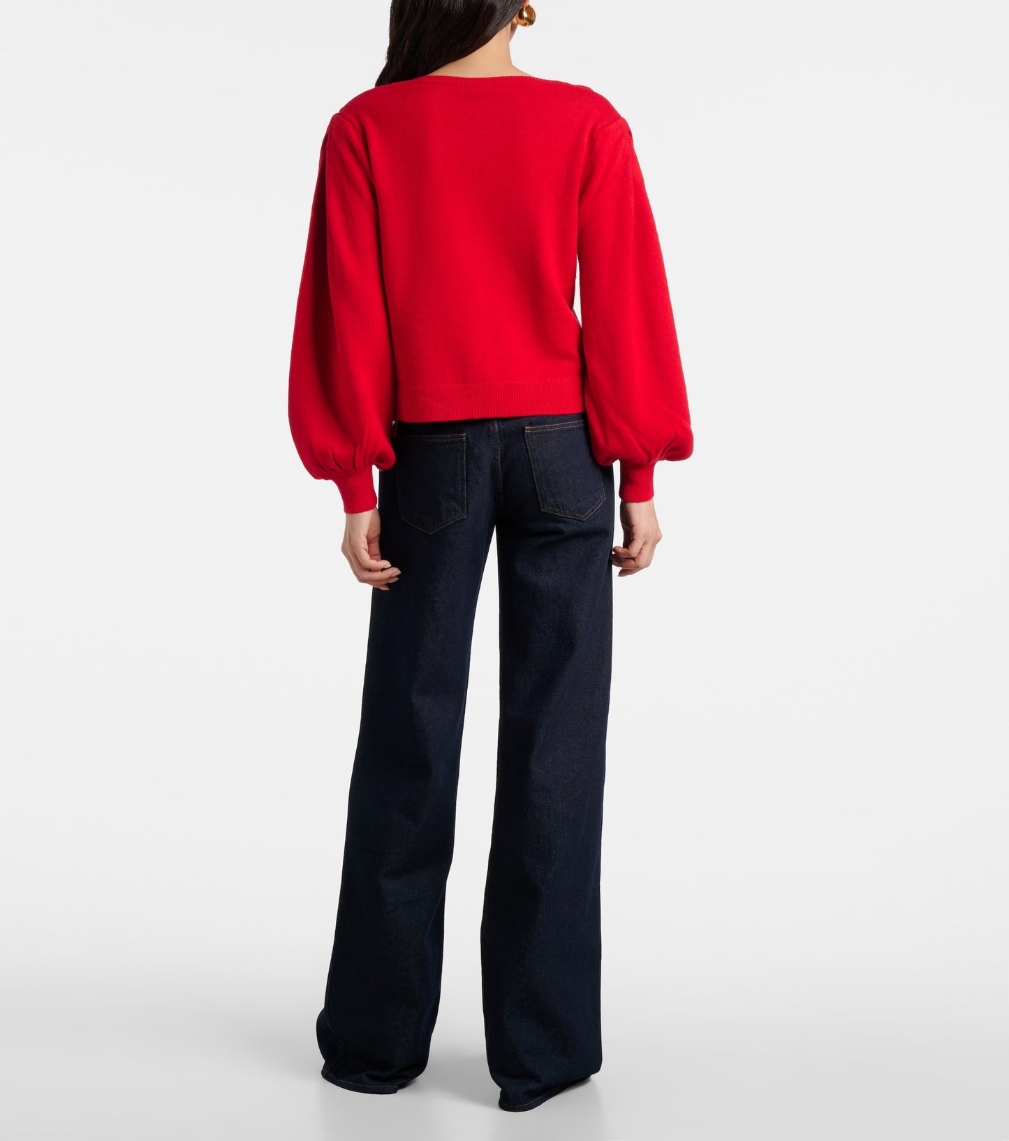 Red 3d Heartful Puff Sleeve Knit Cardigan