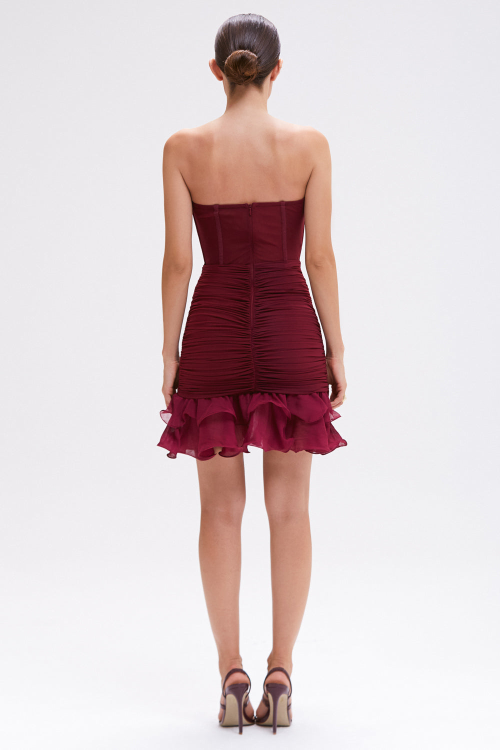 WONDERLAND DARK RED CHIFFON SHORT DRESS