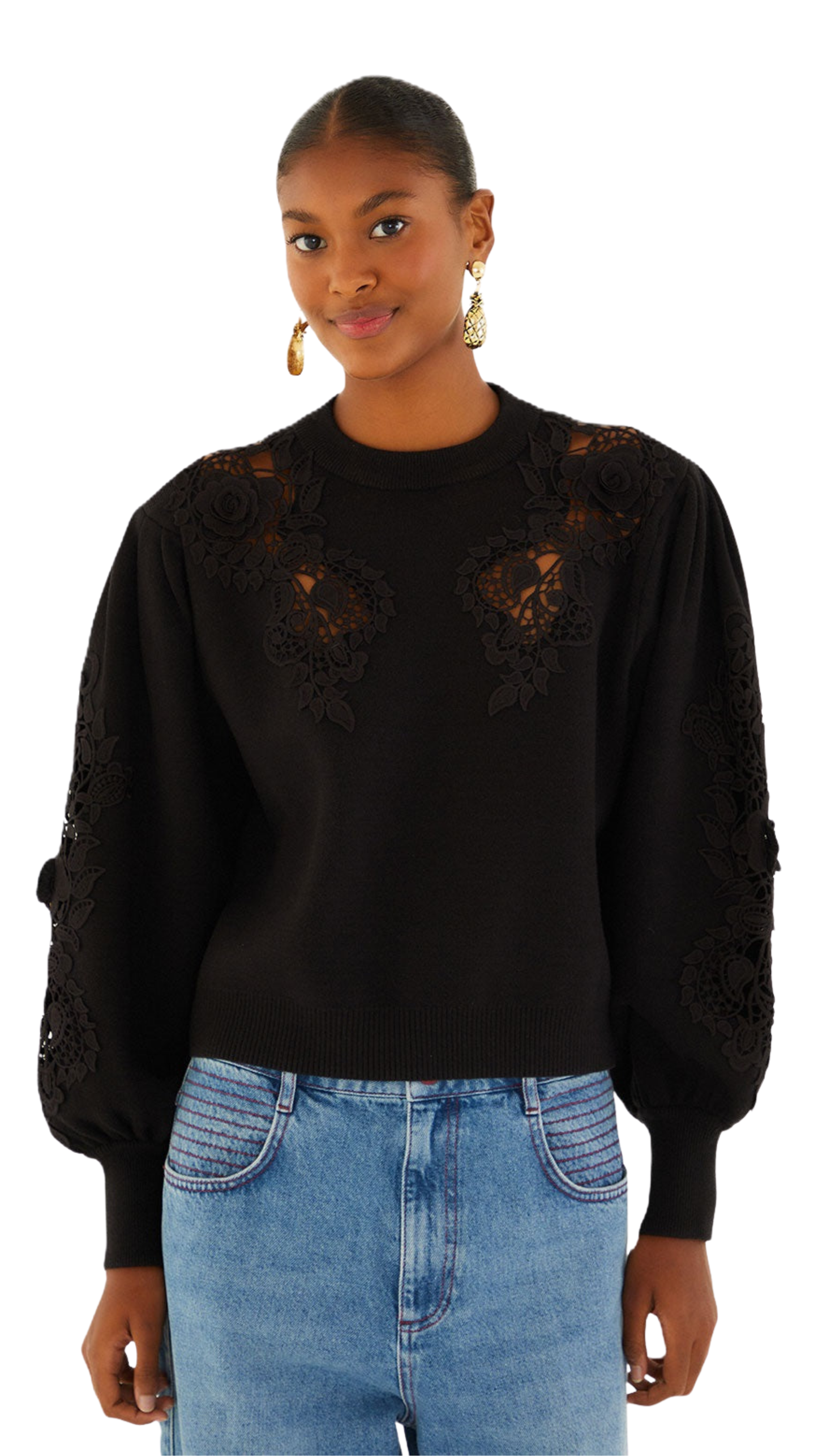 Black Lace Knit Sweater