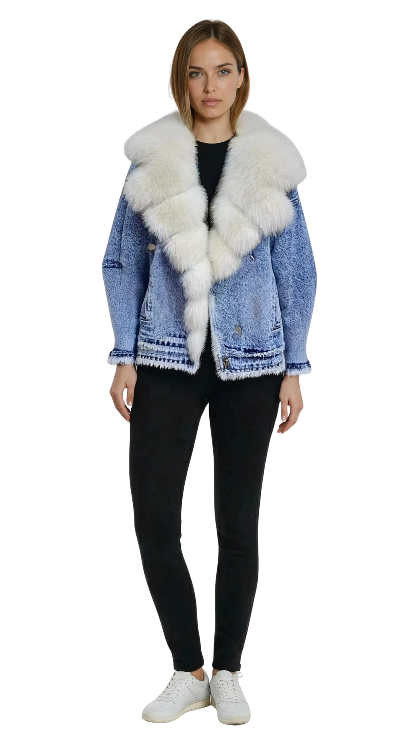 The Arctic Fox Fur Denim Jacket- White