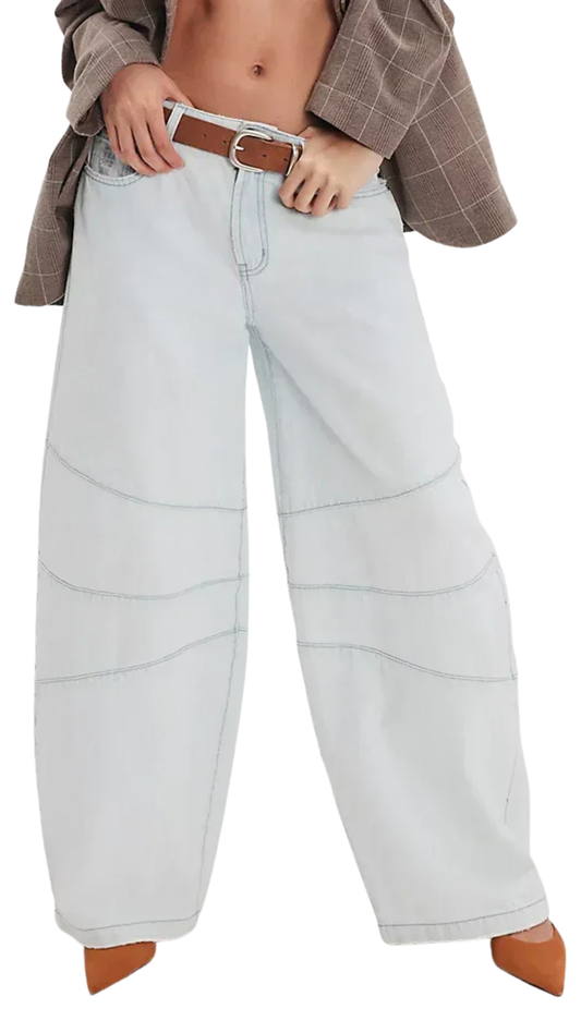 Barrel Mid Waist Wide Leg Denim Jeans