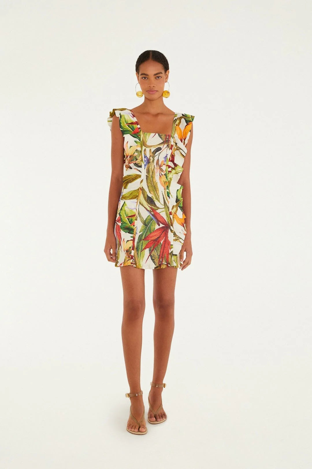 Sand Florart Short Sleeve Mini Dress
