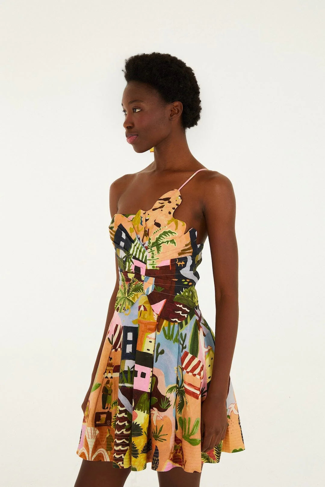 Multicolor Tropical Painting Mini Dress