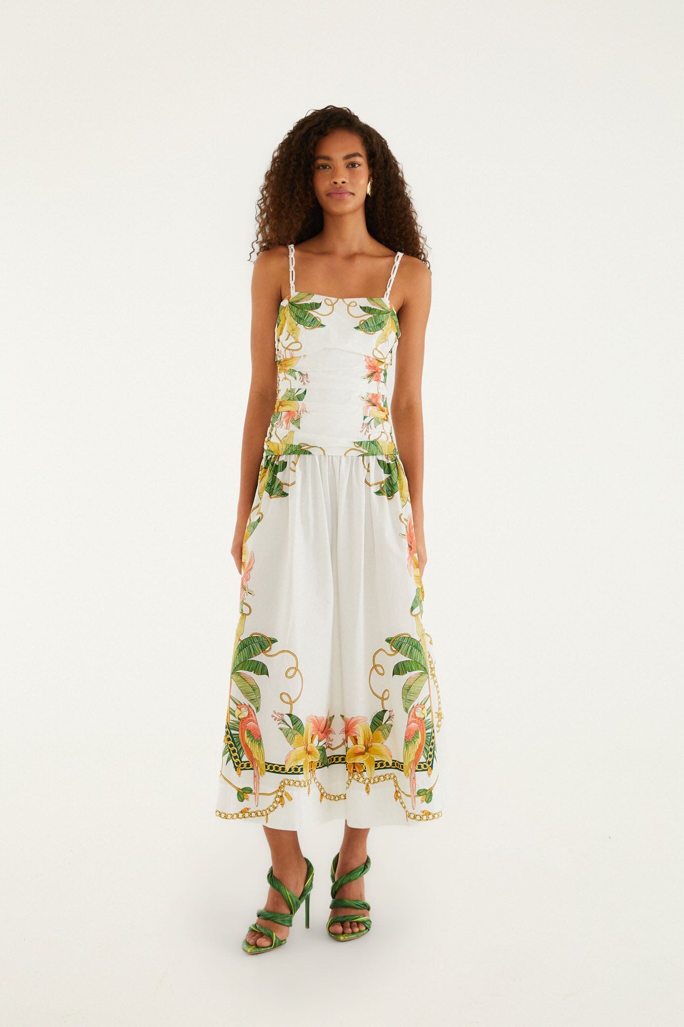 Tropical Royalty Off-White Midi Dress Sleeveless