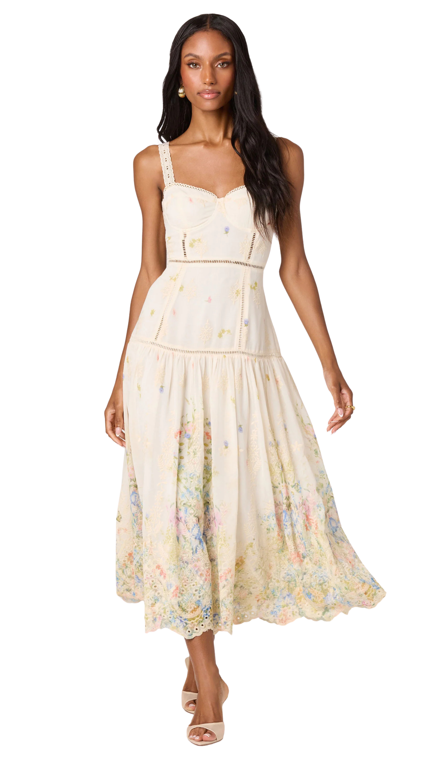 Pellagia Embroidered Eyelet Tiered Midi Dress