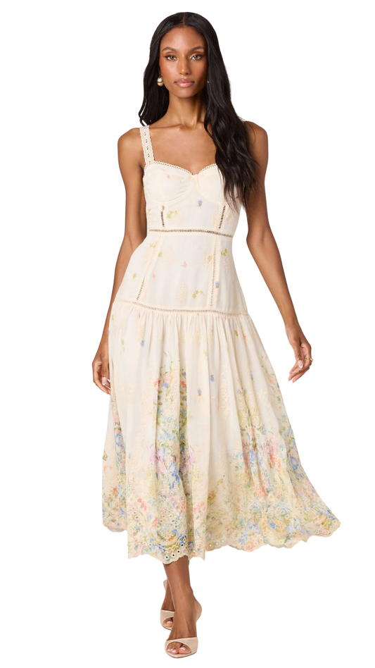 Pellagia Embroidered Eyelet Tiered Midi Dress