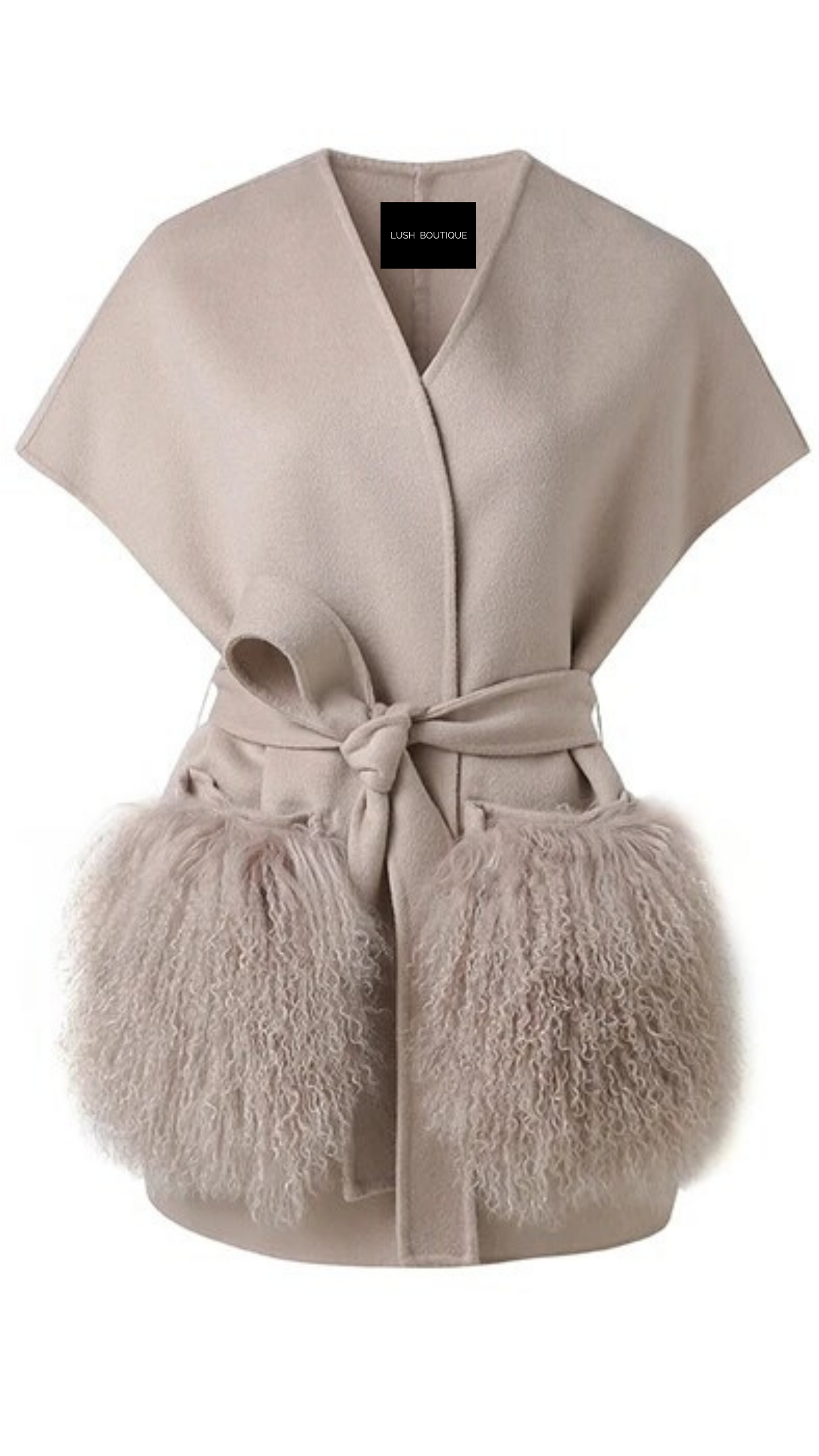 Vienna Cashmere Vest Mongolian Fur Pockets - Etoupe