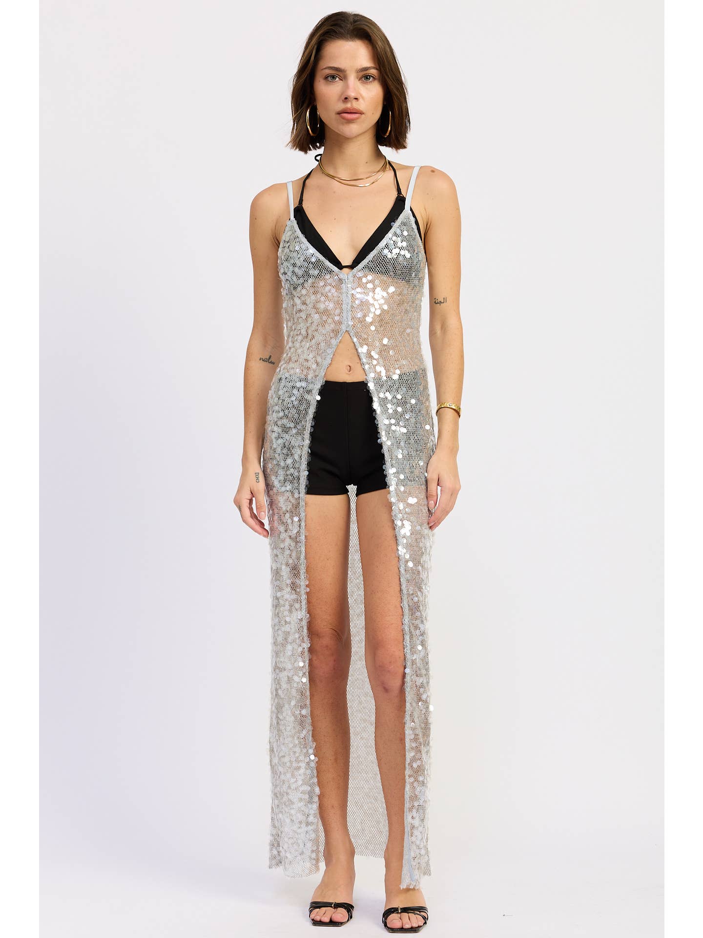 Sheer Sequin Maxi Overlay Top – Silver