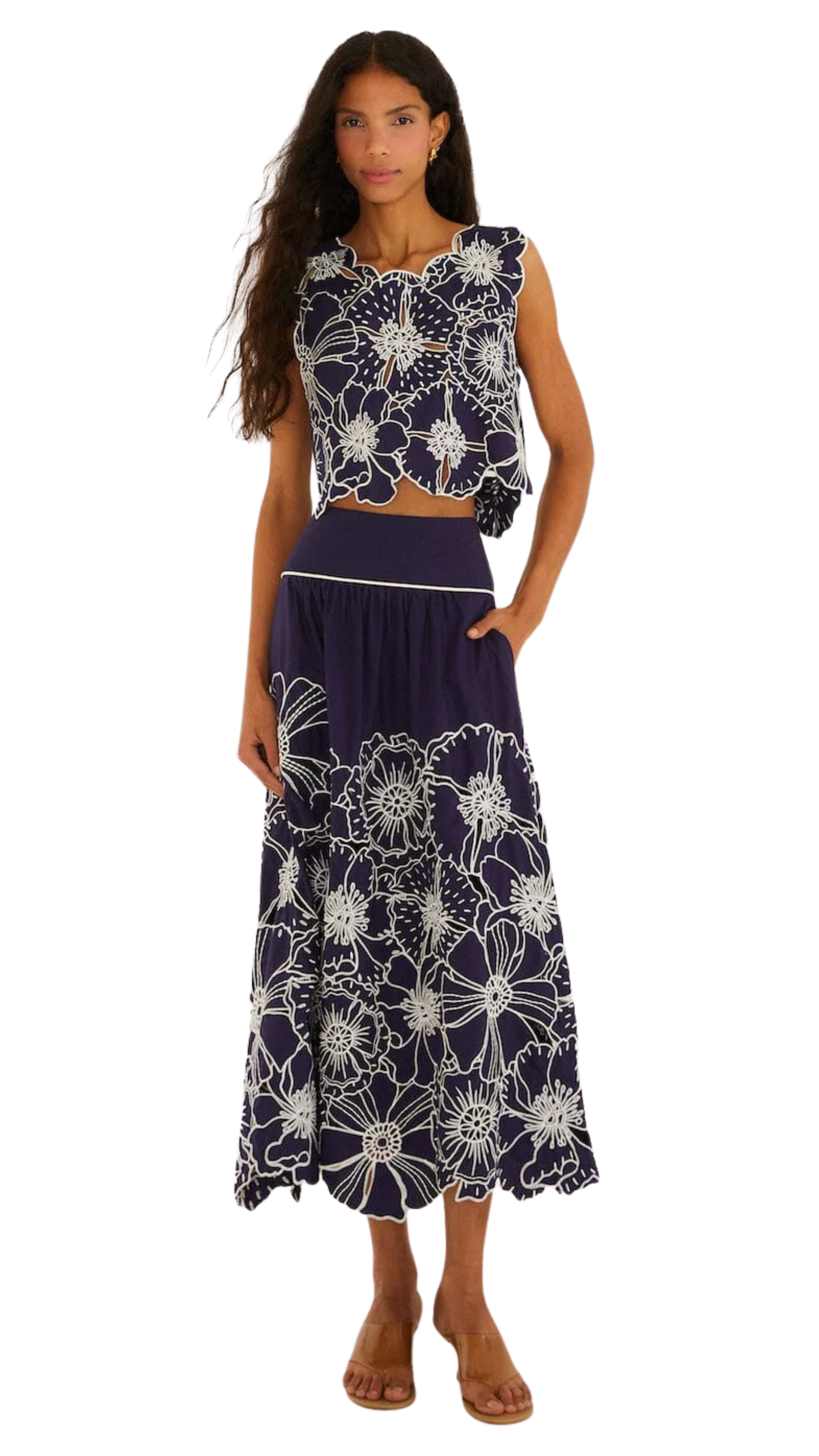 Blue Flowers Richelieu Skirt Set