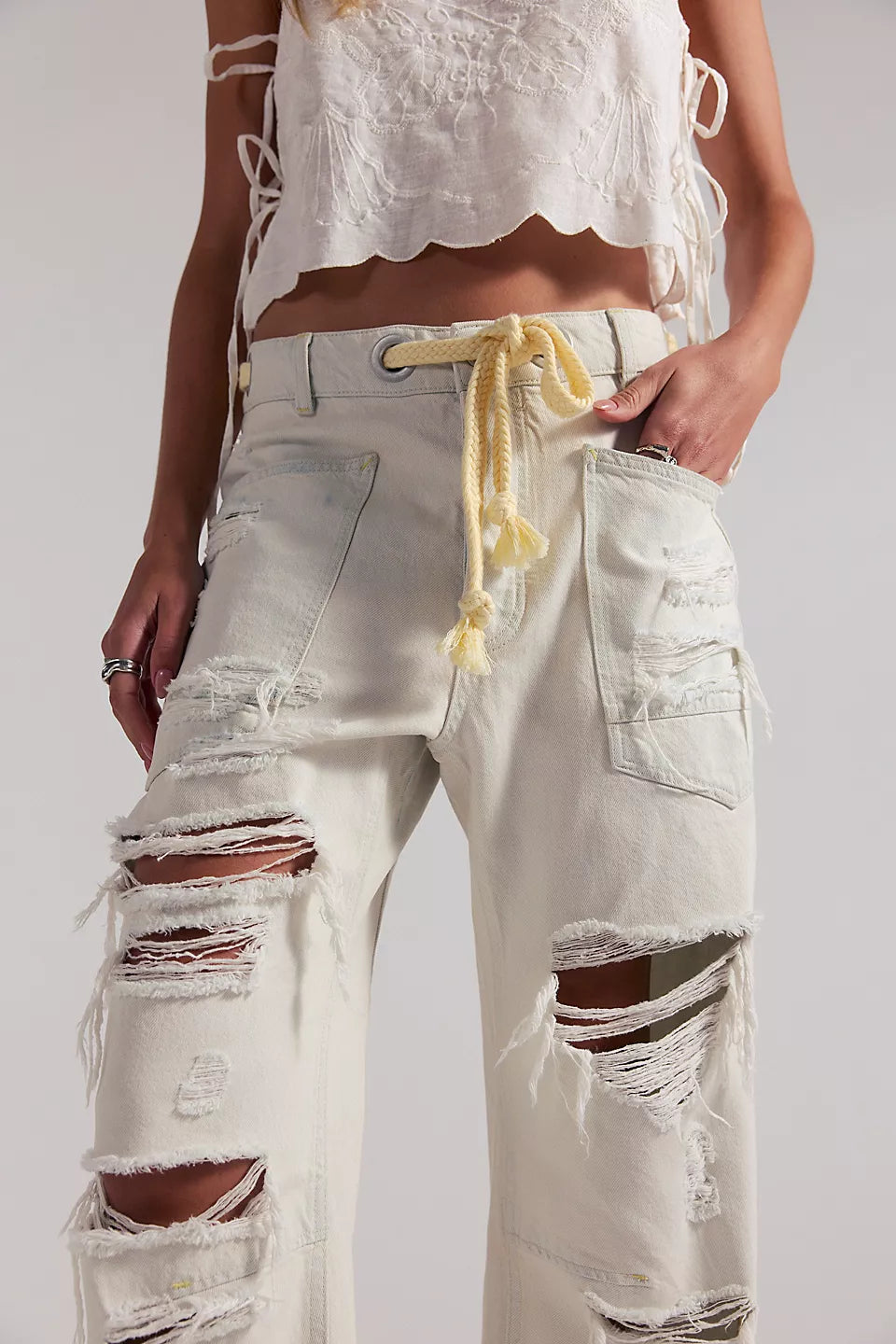 Moxie Low Slung Pull On Barrel Wide Leg-Sea Mist
