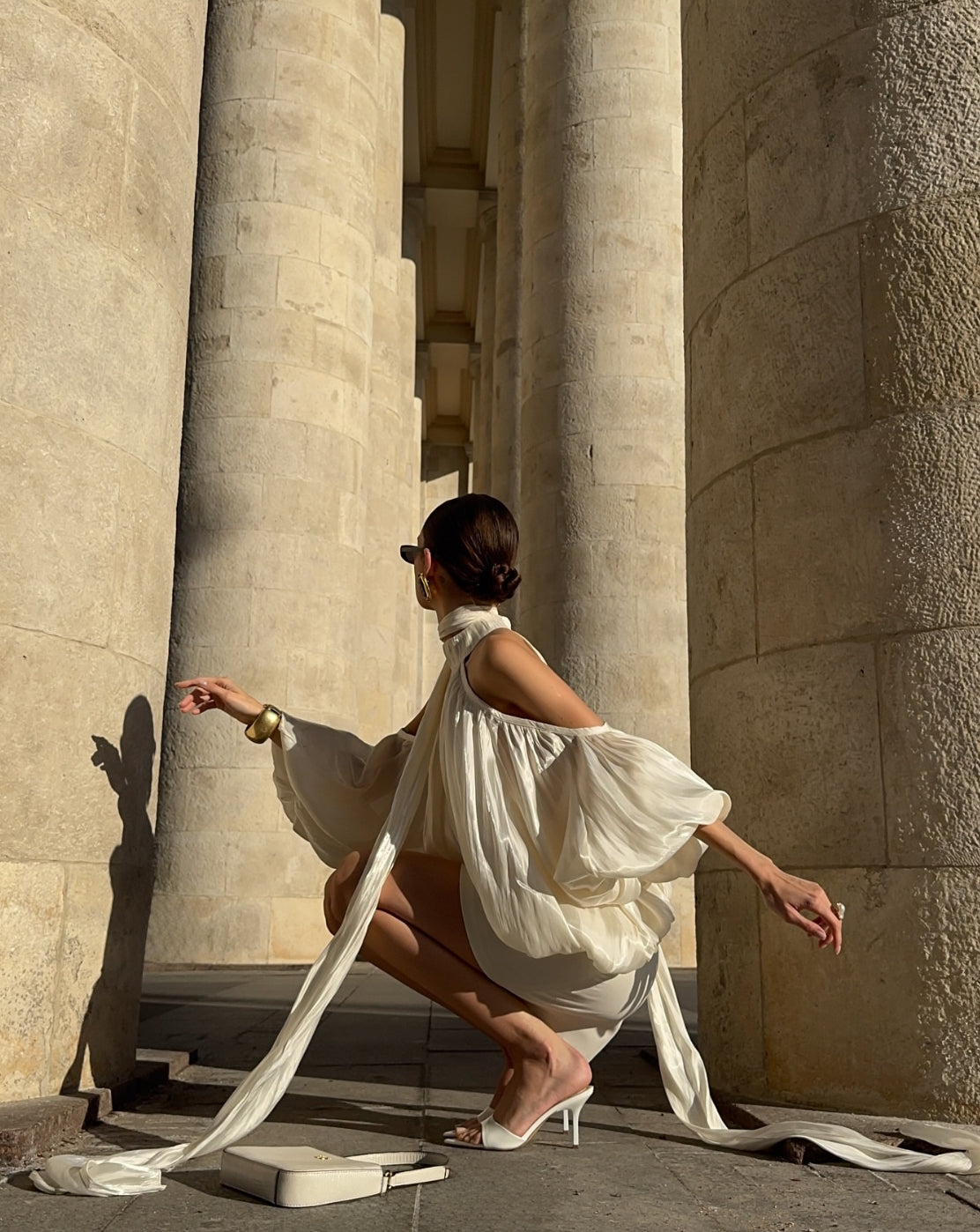 Draped Lantern Sleeve Halter Top- Butter