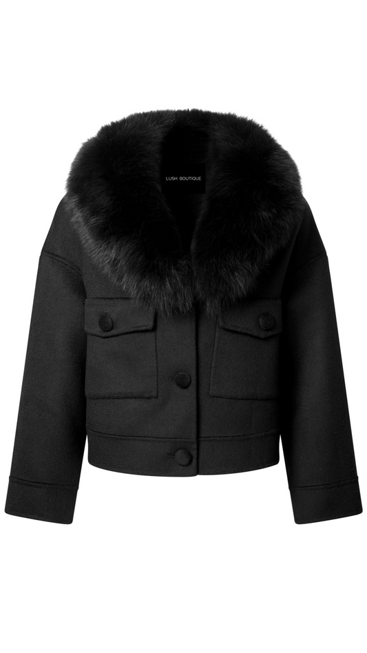 Regent Cashmere Jacket Fox Collar-Black