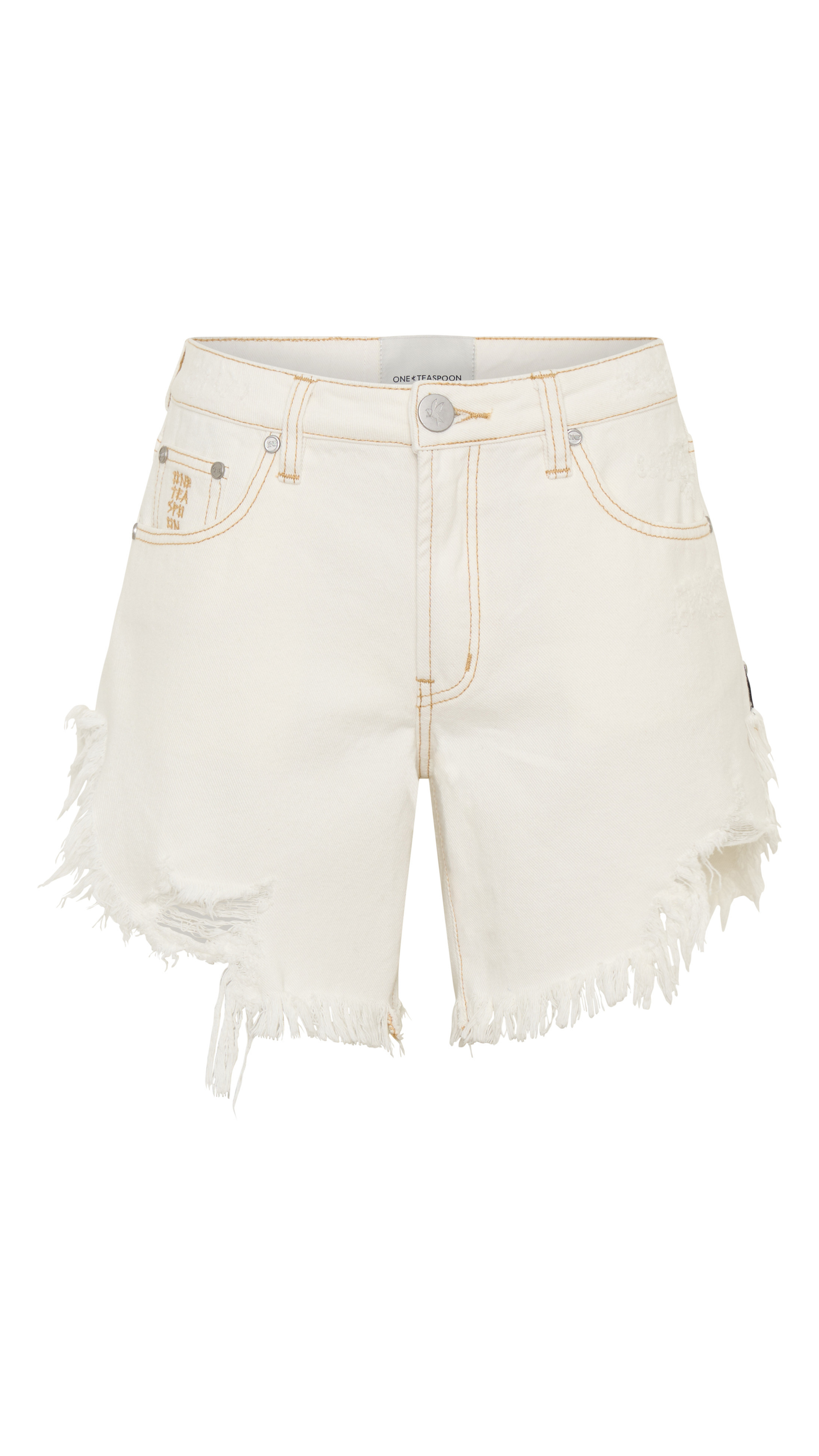 Frankies High Waist Long Length Denim Shorts - White Beauty