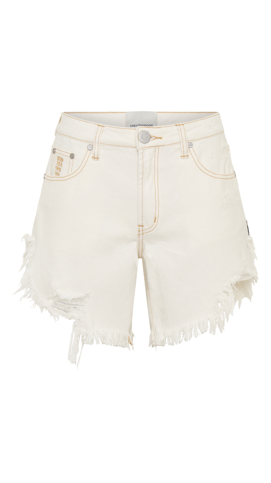Frankies High Waist Long Length Denim Shorts - White Beauty