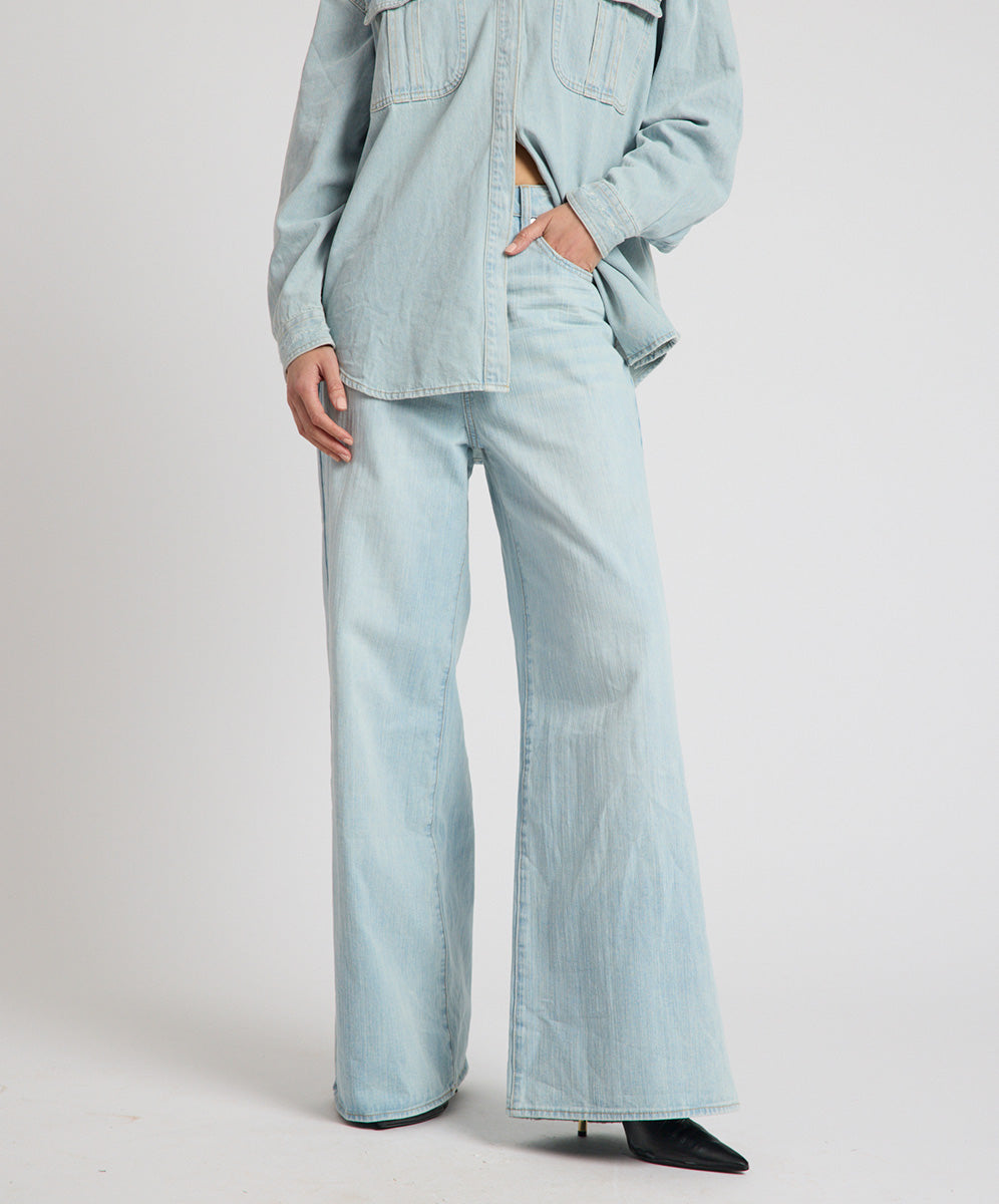 Love Machines Heart Mid Waist Super Wide Leg Denim - Sea Mist Love
