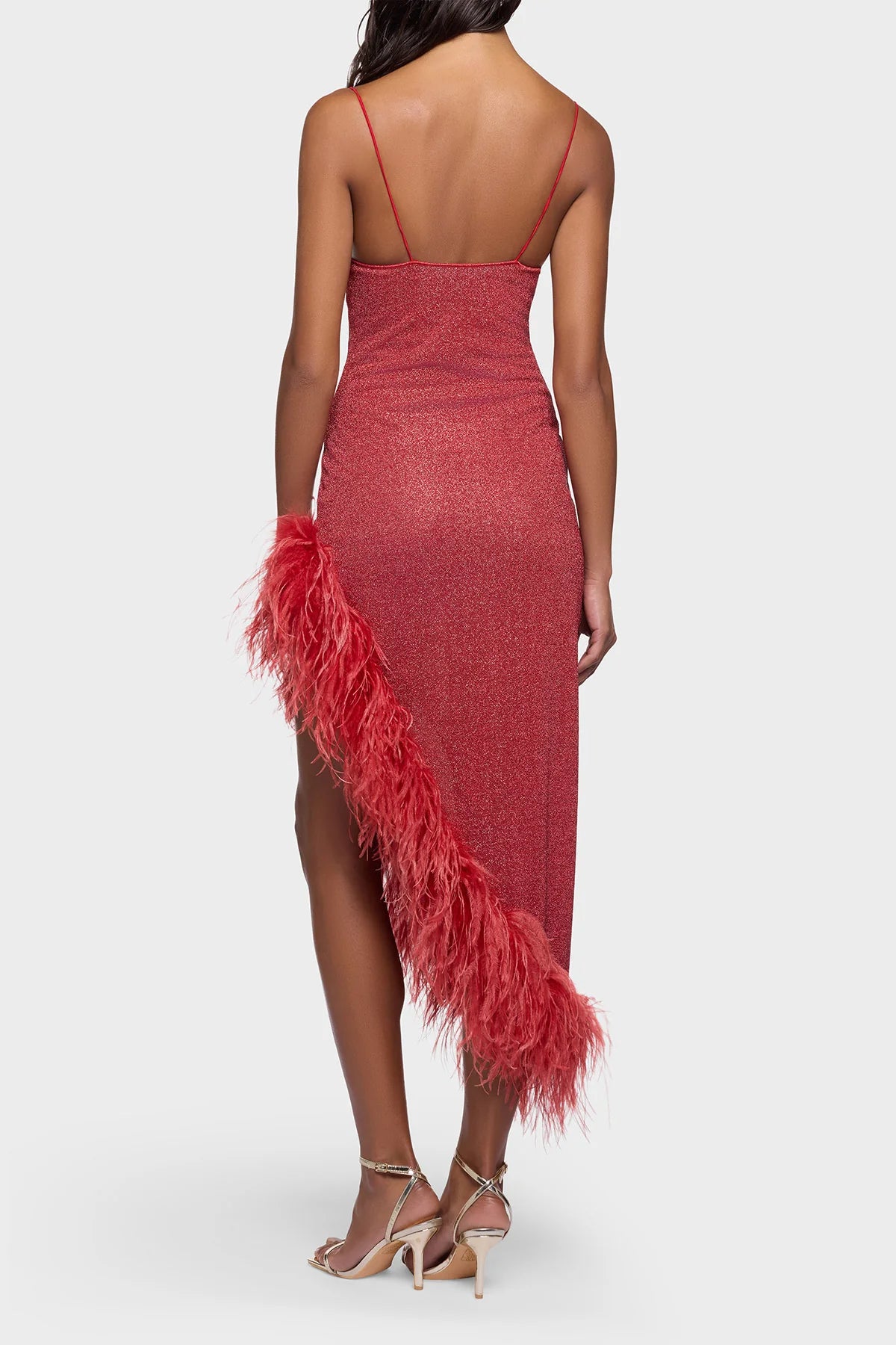 LUMIÈRE PLUMAGE ASYMMETRICAL DRESS -Coral