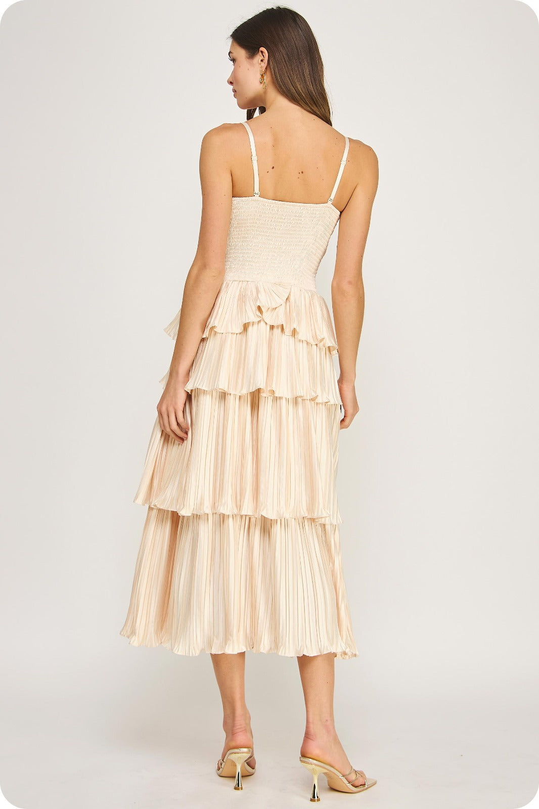 Champagne Pleated Tier Dress