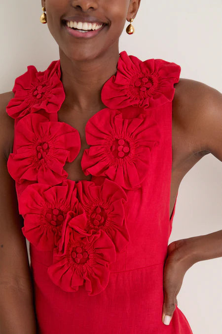 Red 3d Flower Maxi Dress