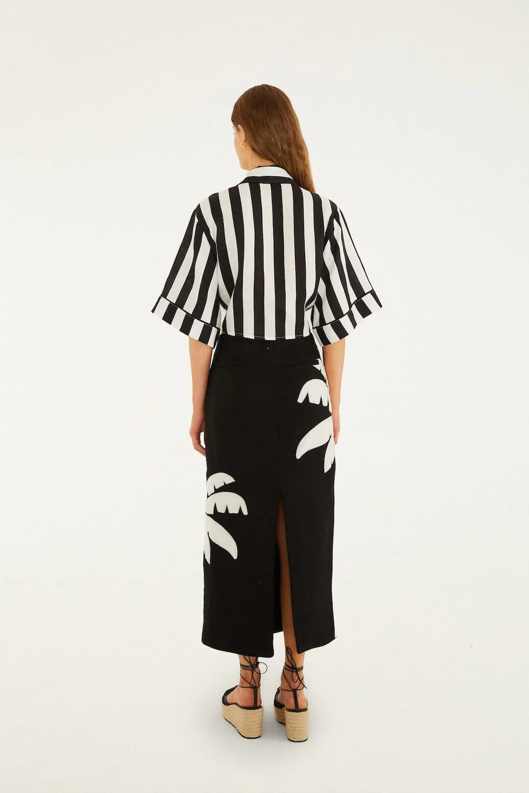 Black Embroidered Palm Tree Skirt Set