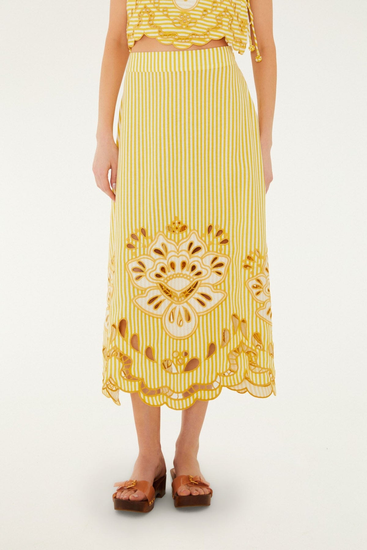 Yellow Stripes Richelieu Skirt Set