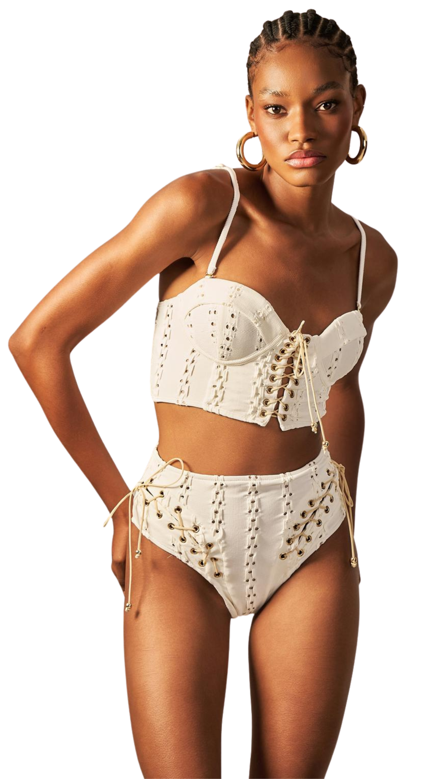 OFF-WHITE LACE TEXTURED LADY BIKINI