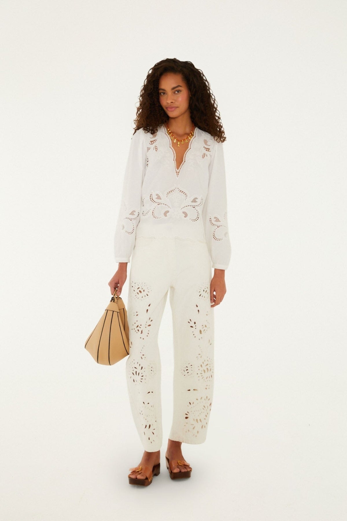 White Richelieu Twill Denim Pants