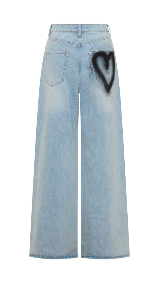 Love Machines Heart Mid Waist Super Wide Leg Denim - Sea Mist Love