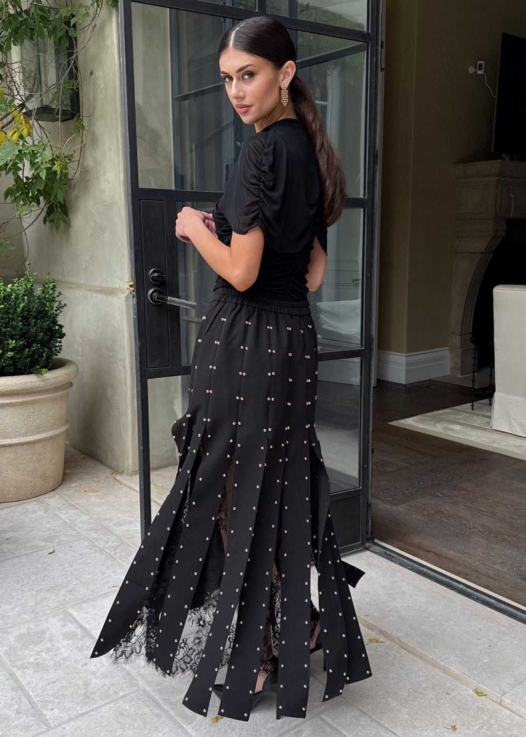 Monroe Studded Lace Skirt – Black
