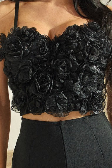 Noir Rosette Bustier Top