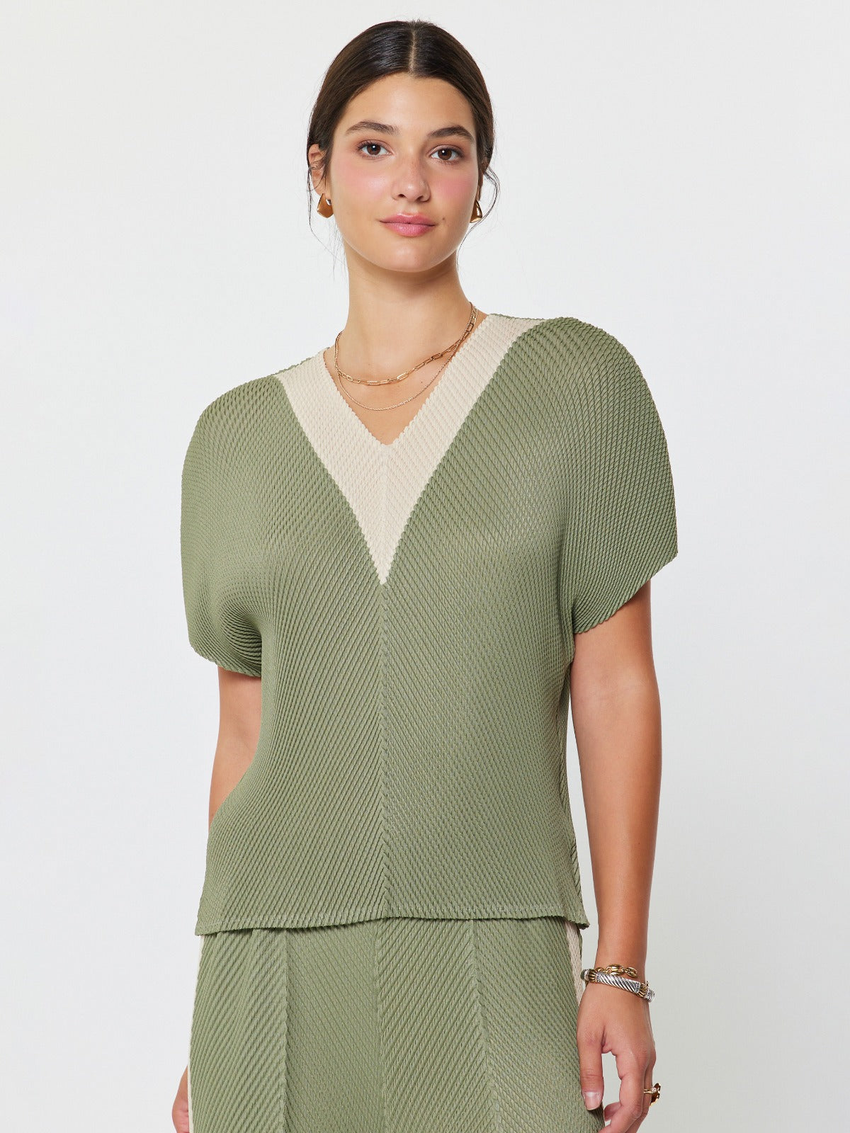 Olive Pleated Contrast Set