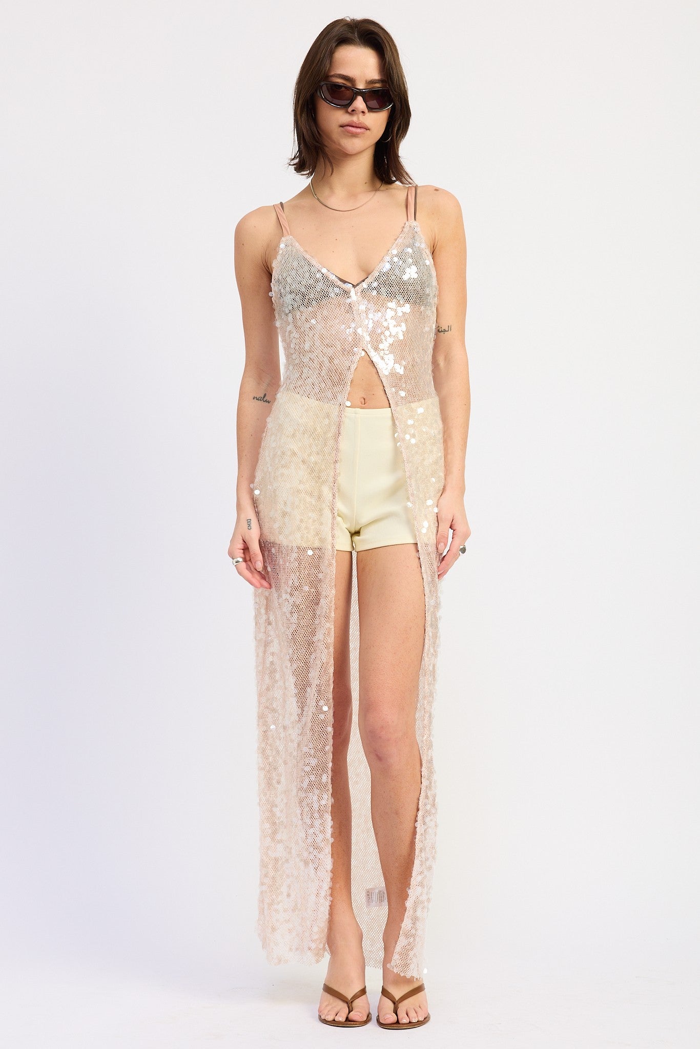 Sheer Sequin Maxi Overlay Top – Champagne