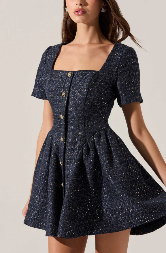 Janel Tweed Mini Skater Dress
