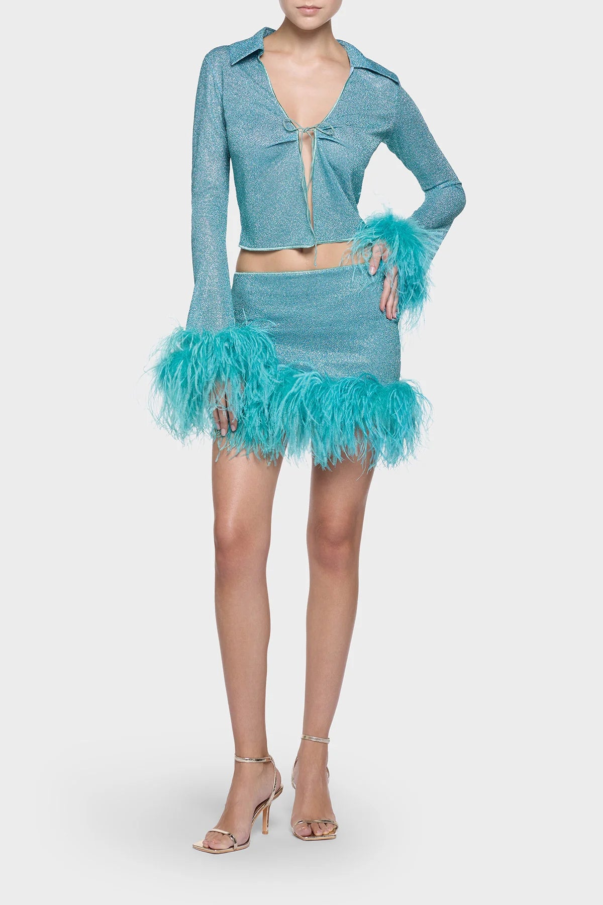 LUMIÈRE PLUMAGE SLIM SHIRT & SKIRT SET- Sea Turquoise