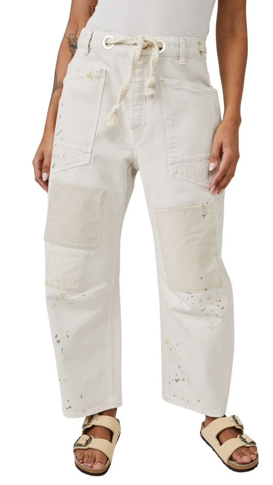 Moxie Low Slung Pull On Barrel Wide Leg-White