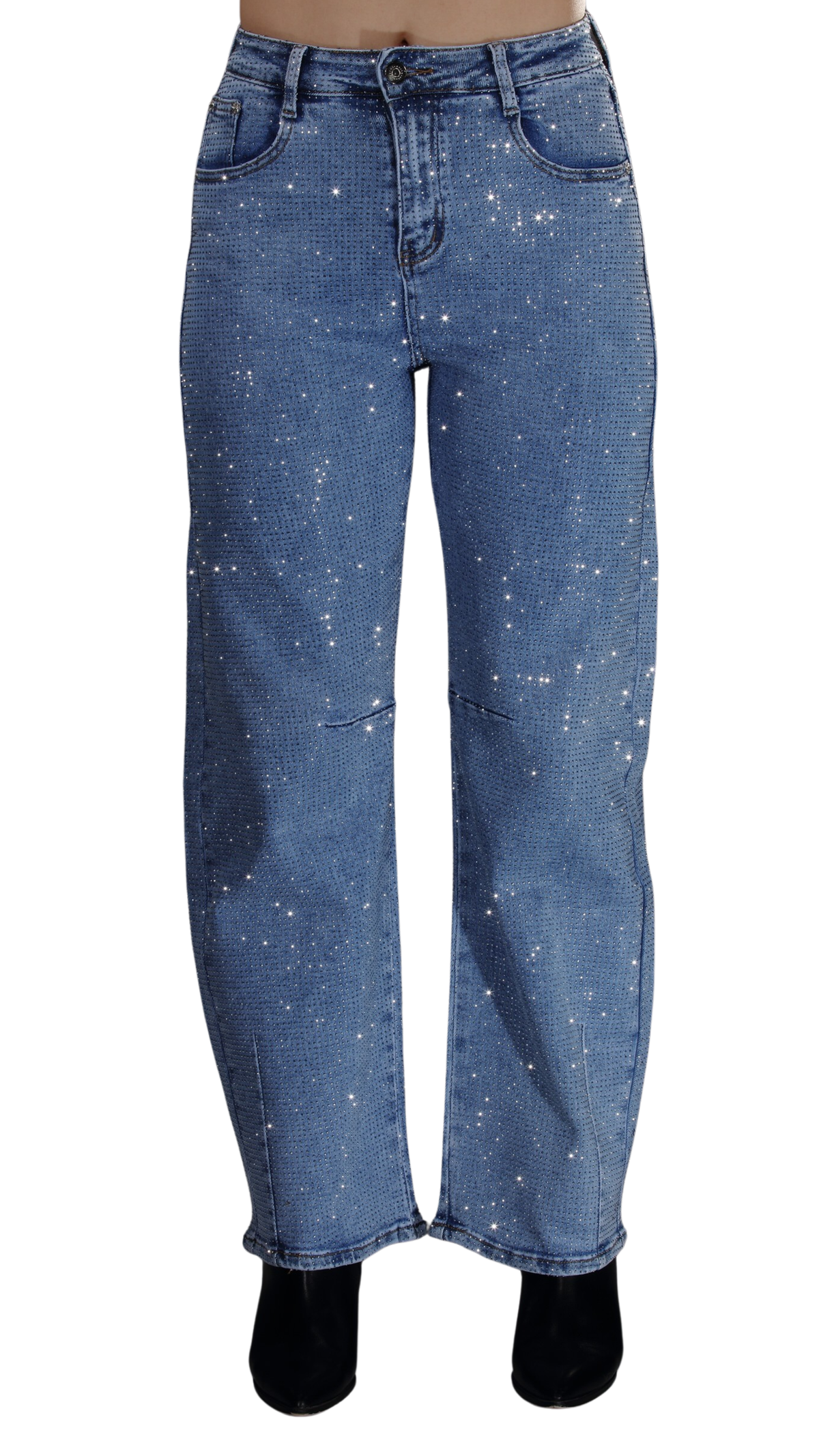 Diamond Glow Barrel Jeans-Blue