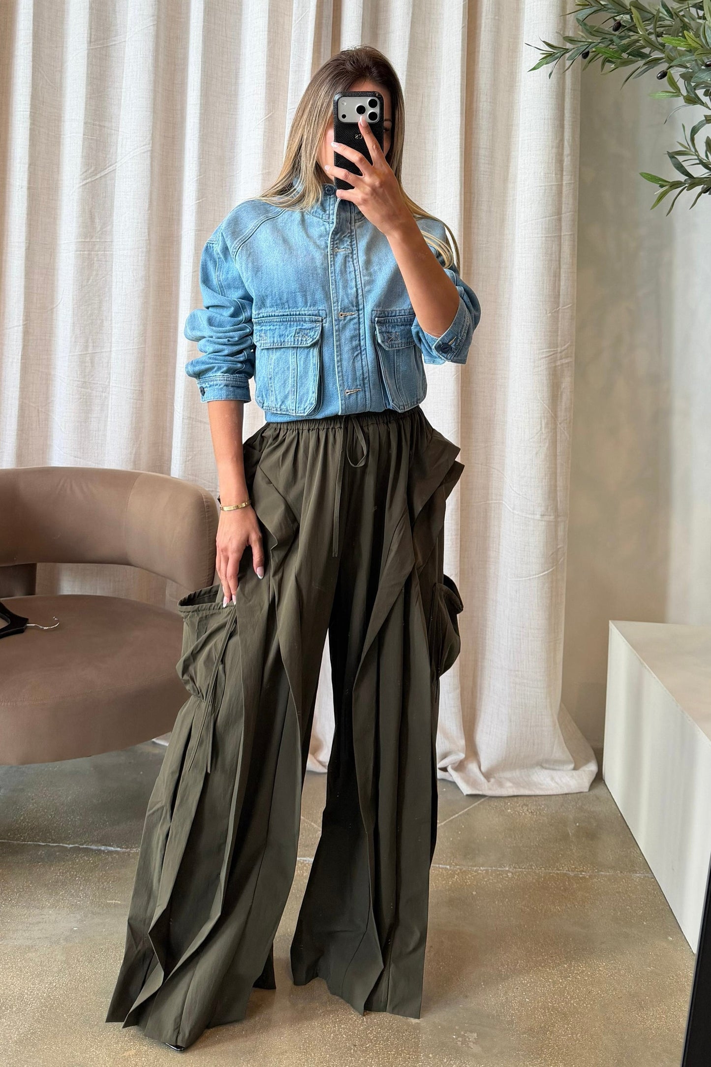 Sienna Ruffle Wide-Leg Pants – Olive