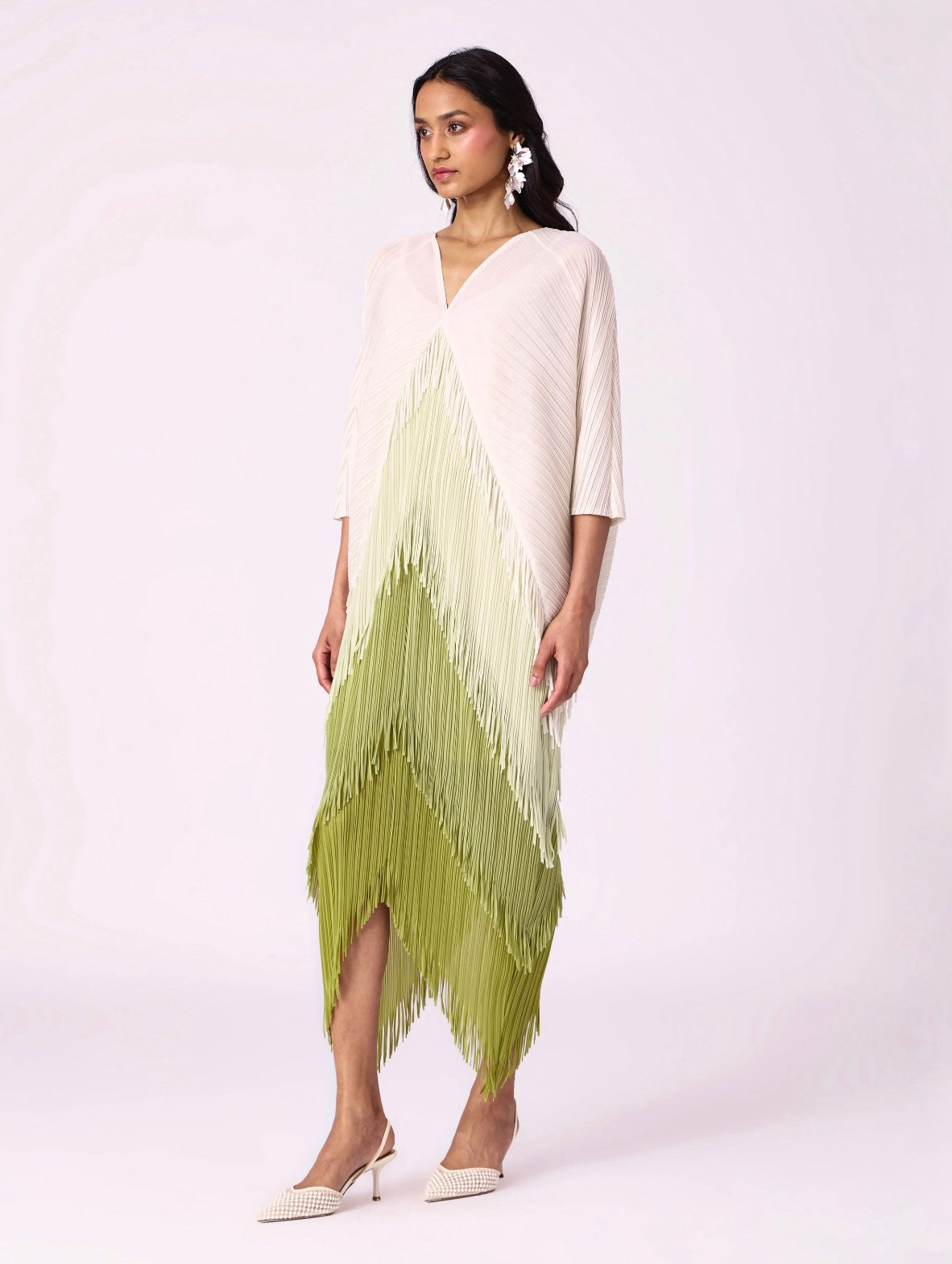 Sage Fringe Kaftan Dress