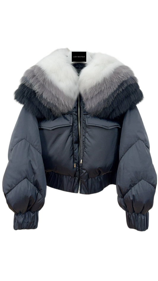 Janna fox Collar fur Puffer Jacket- Black
