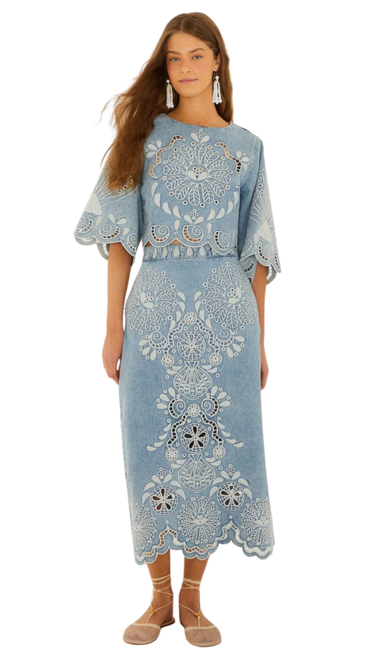 Denim Richelieu Kimono Sleeves Set