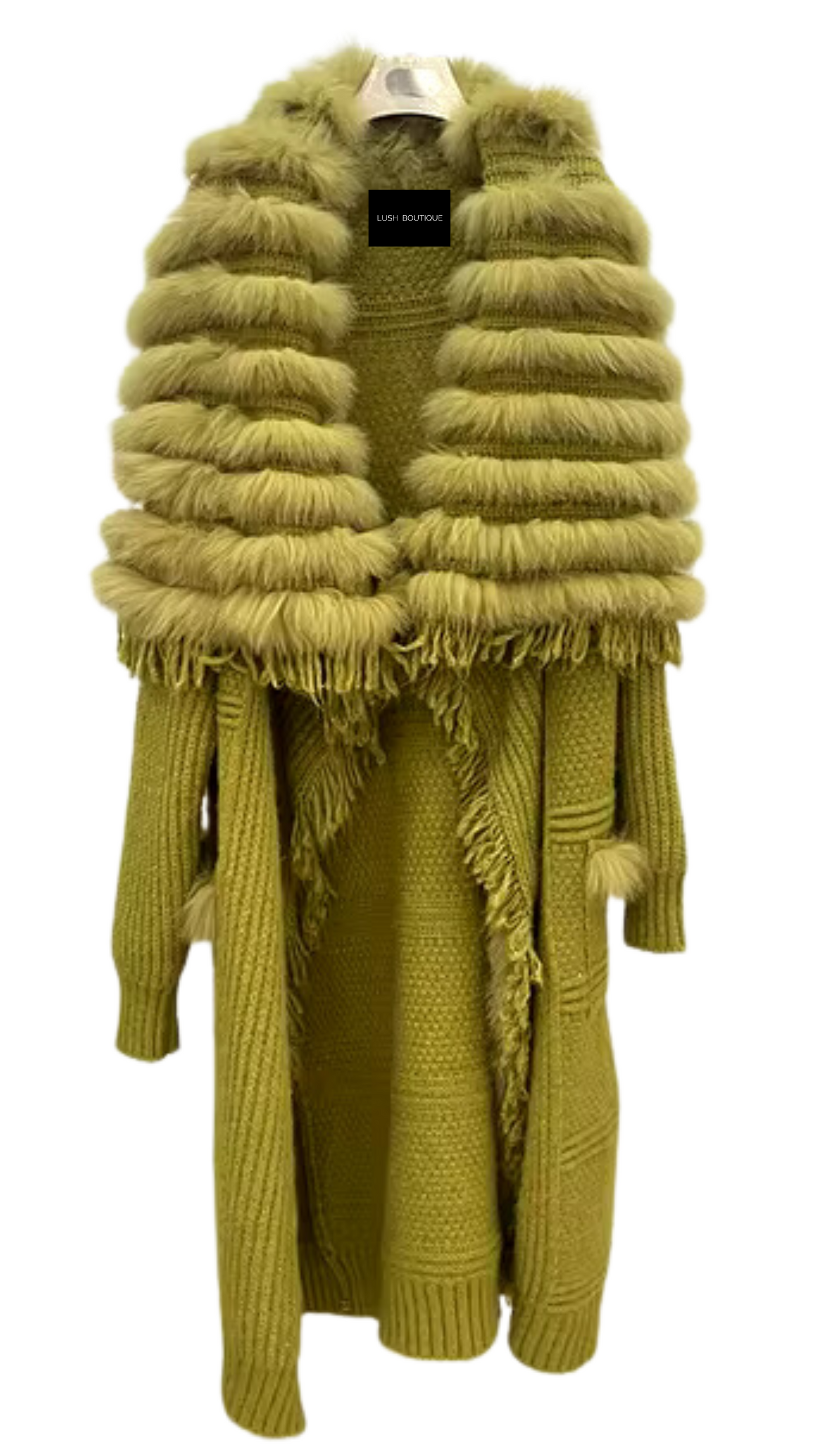 Joie knit and Fox Fur Cardigan -Lime