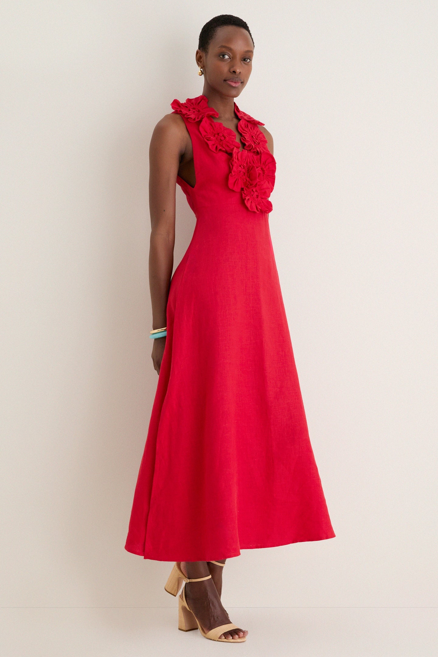 Red 3d Flower Maxi Dress